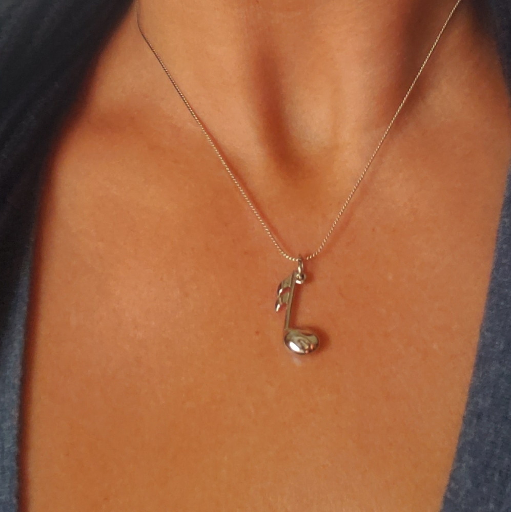 Sterling Silver Musical Note Necklace and Bracelet